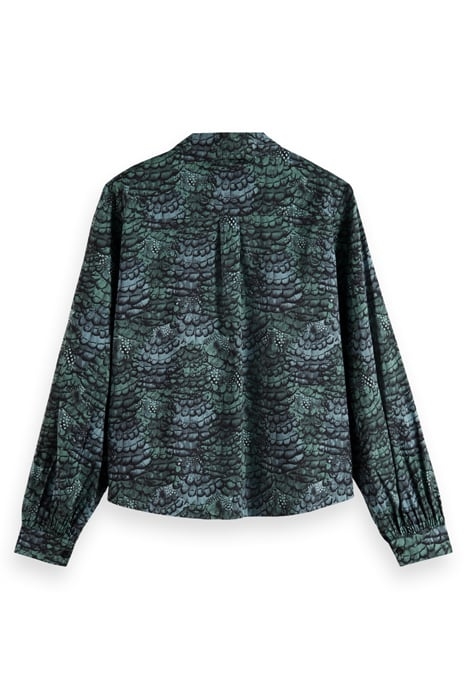 PRINTED BALLOON SLEEVE SHIRT FEATHER BOTTLE GREEN 5