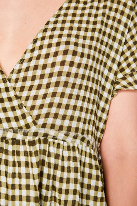 ROUND COLLAR SHORTSLEEVES DRESS VICHY KAKI 5