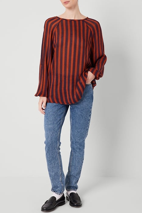 U COLLAR LONG SLEEVES TOP RAYURES BRUN NAVY 3