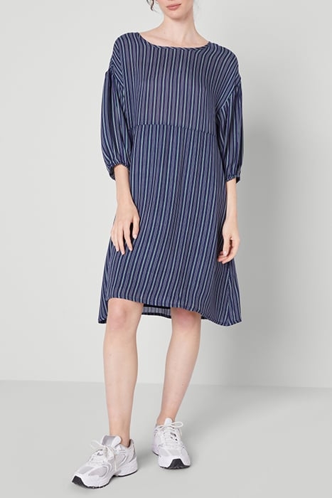 BOAT COLLAR PRINTED DRESS RAYURES BLEU VERT 3