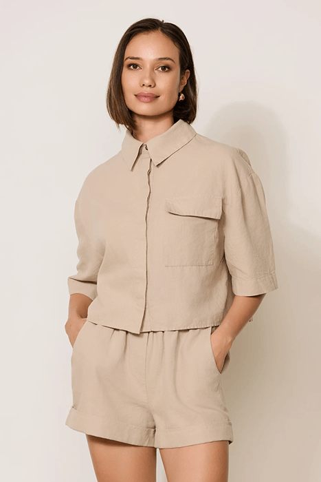 CLOVER LINEN BLEND CROPPED BLOUSE PURE CASHMERE 1