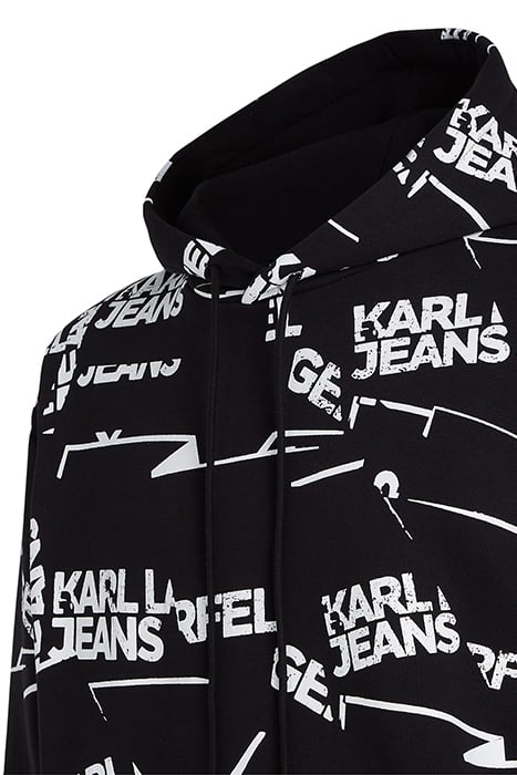 KLJ OVERSIZED AOP LOGO HOODIE BLACK WHITE 3