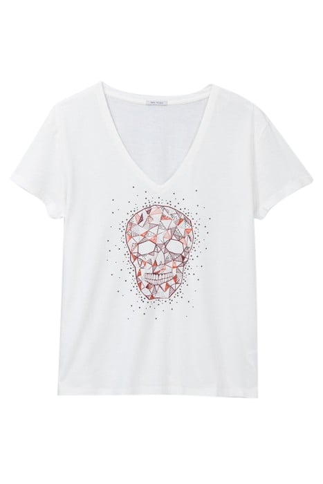 WHITE T-SHIRT WITH STUDS AND SKULL IMAGE 1