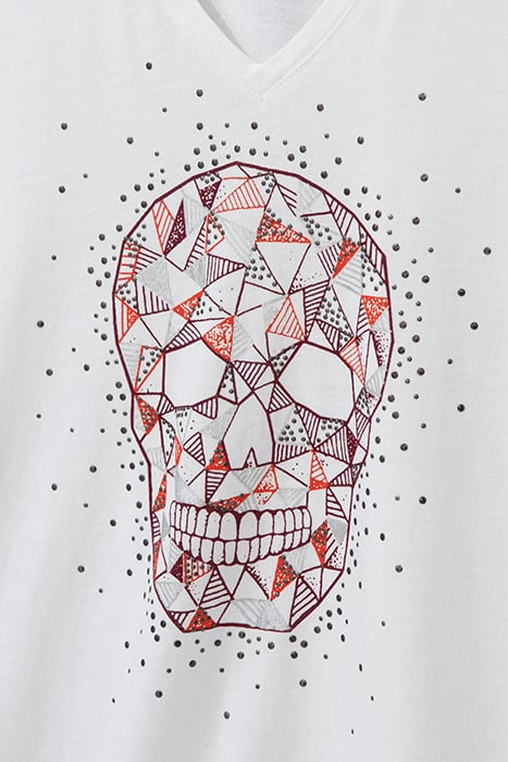 WHITE T-SHIRT WITH STUDS AND SKULL IMAGE 2