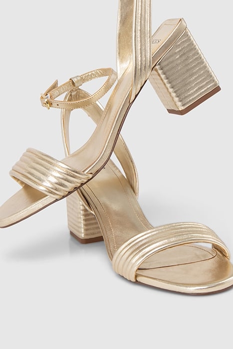 METALLIC GOLD LEATHER HEELED SANDALS 5