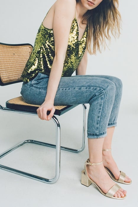 METALLIC GOLD LEATHER HEELED SANDALS 2