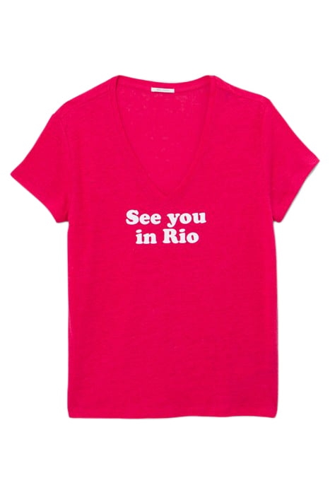 HOT PINK T-SHIRT WITH FLOCKED VELVET SLOGAN 4