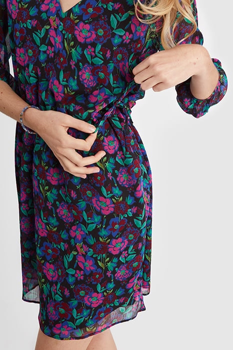 RASPBERRY DRESS WITH FLORAL COLOURED PRINT 6