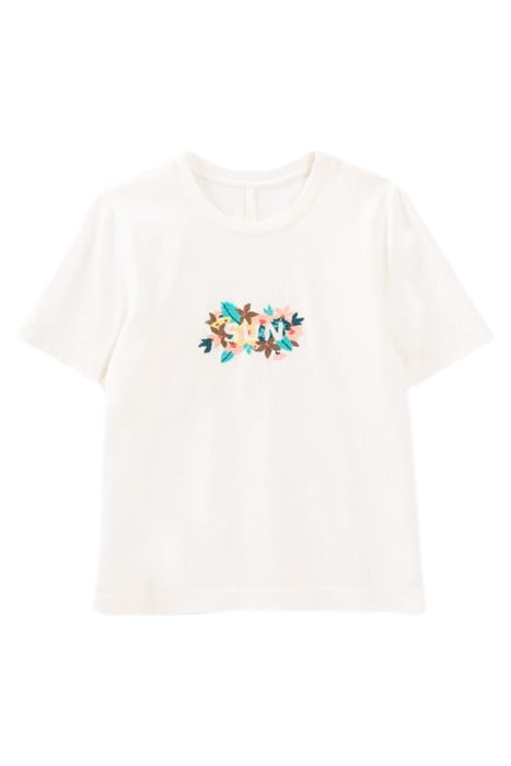 OFF-WHITE T-SHIRT WITH EMBROIDERED FLOWER SLOGAN 3