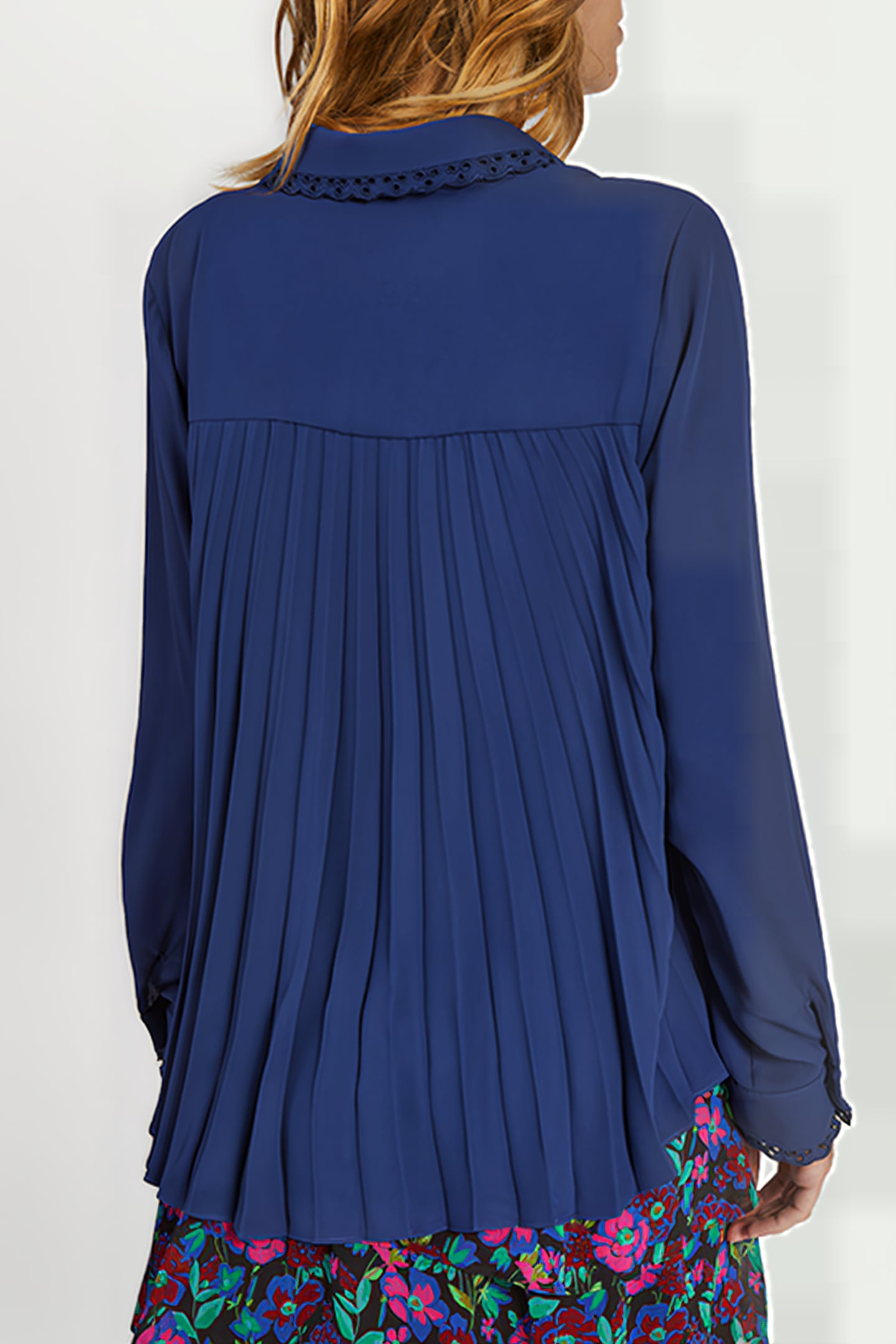 INDIGO FLOWING SHIRT WITH PLEATED BACK 2