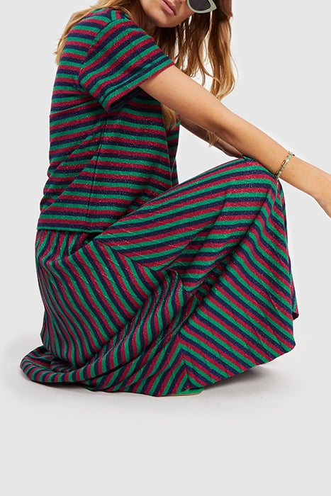 GLITTERY MAGENTA LONG SKIRT WITH COLOURED STRIPES 4