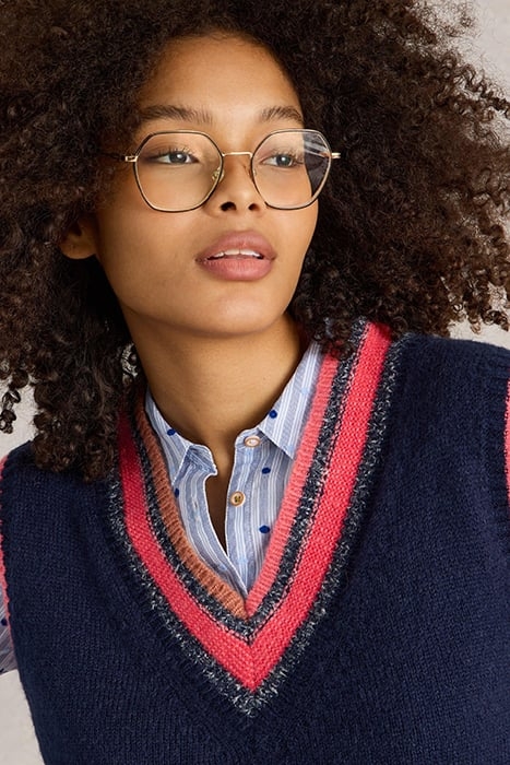 V NECK STRIPE TANK NAVY MULTI 5