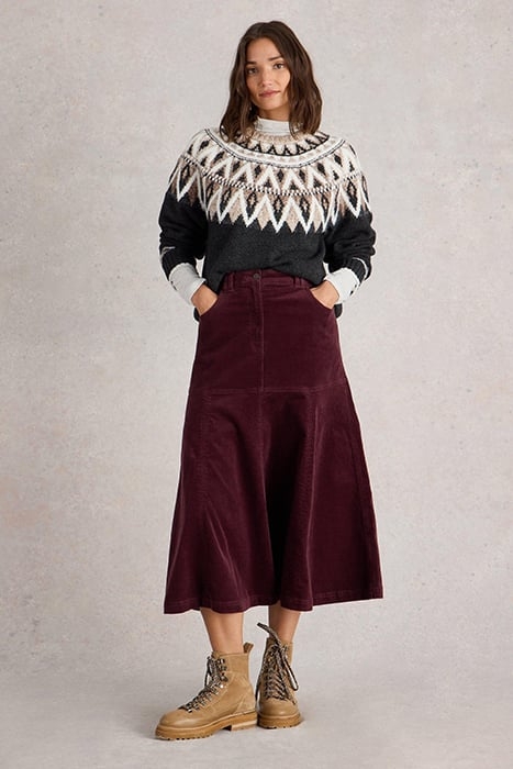 QUINN ORGANIC CORD SKIRT DARK PLUM 1