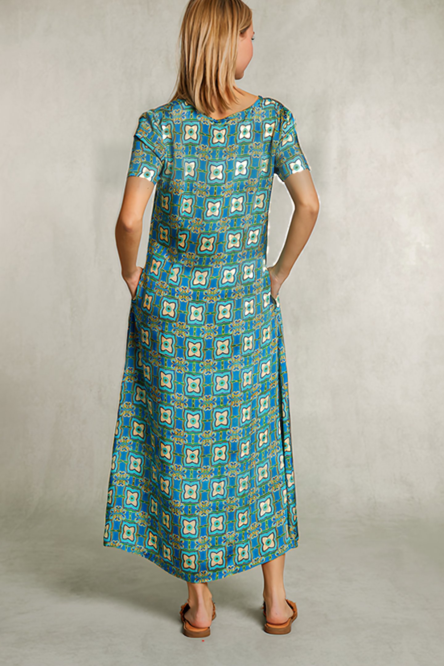 MULTI LONG STRAIGHT FANTASY DRESS BLUE 2