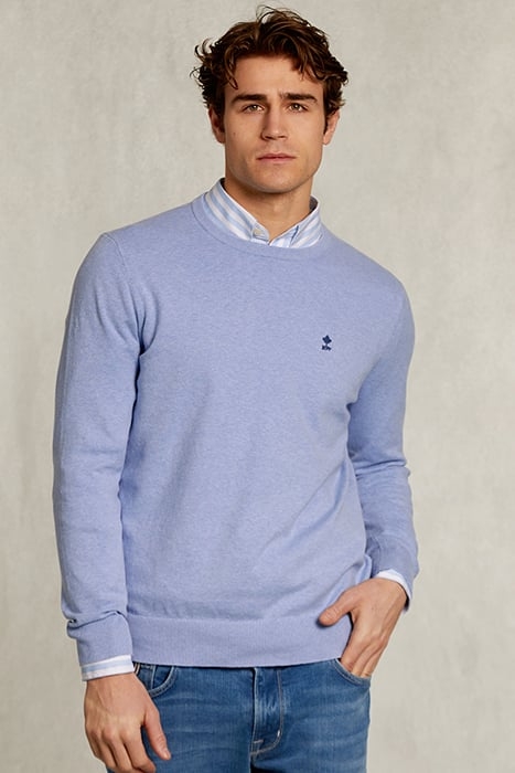 NORMAL FIT BASIC COTTON CREW NECK PULLOVER TROPEZ MIX BLUE 1