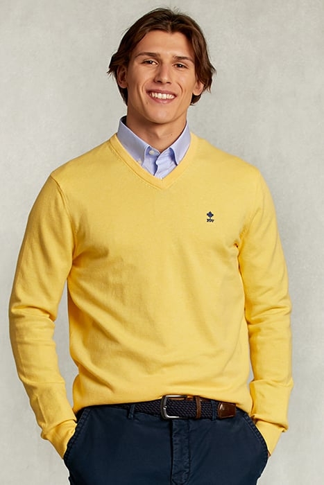 NORMAL FIT BASIC COTTON V-NECK PULLOVER BUTTERFLY MIX YELLOW 1