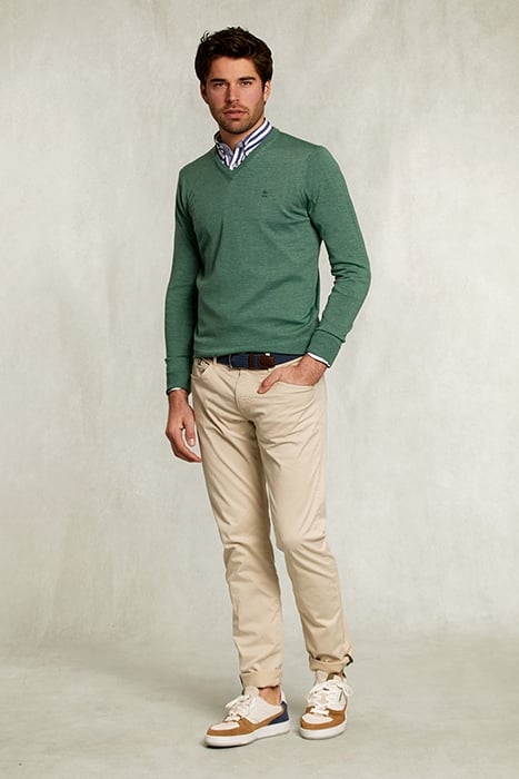 CUSTOM FIT MERINO V-NECK PULLOVER EQUATOR MIX GREEN 3