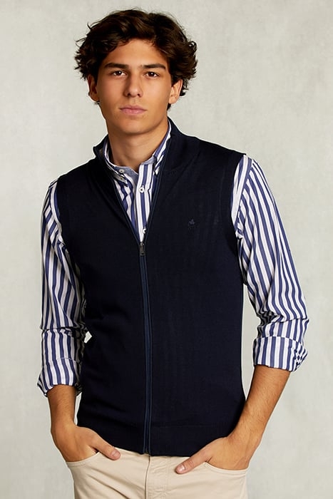CUSTOM FIT SLEEVELESS MERINO CARDIGAN NAVY BLUE 1