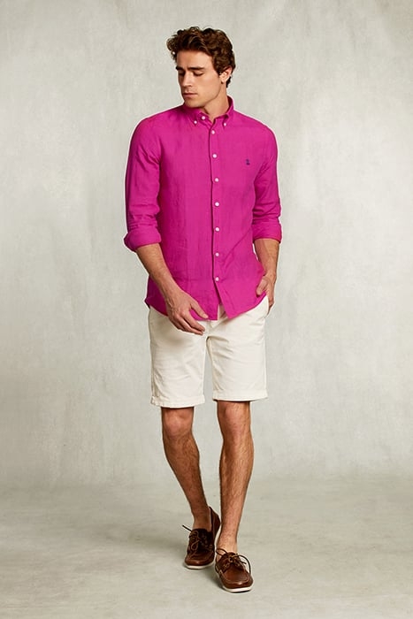 CUSTOM FIT LINEN SHIRT IN AMARANTH PINK 3