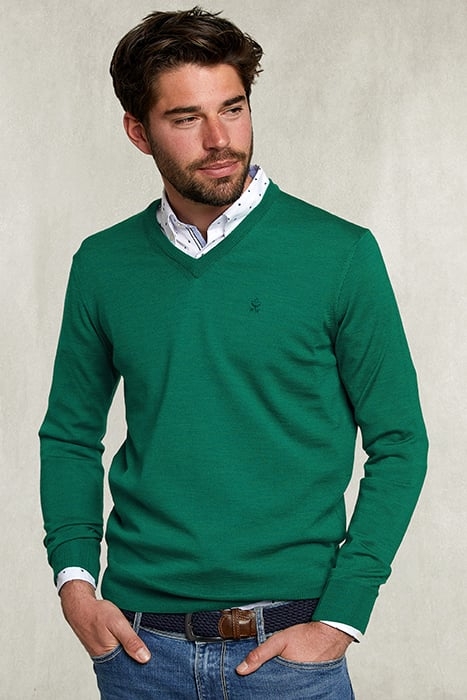 BASIC MERINO V-NECK PULLOVER NEW GREEN MIX GREEN 1