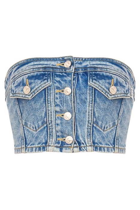 BUSTIER CROP TOP IN RECYCLED DENIM BLUE 3