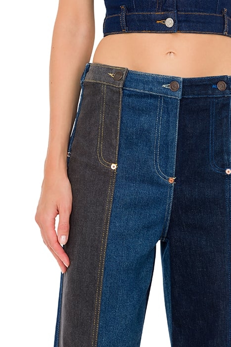 PATCHWORK DENIM FLARE TROUSERS BLUE 4