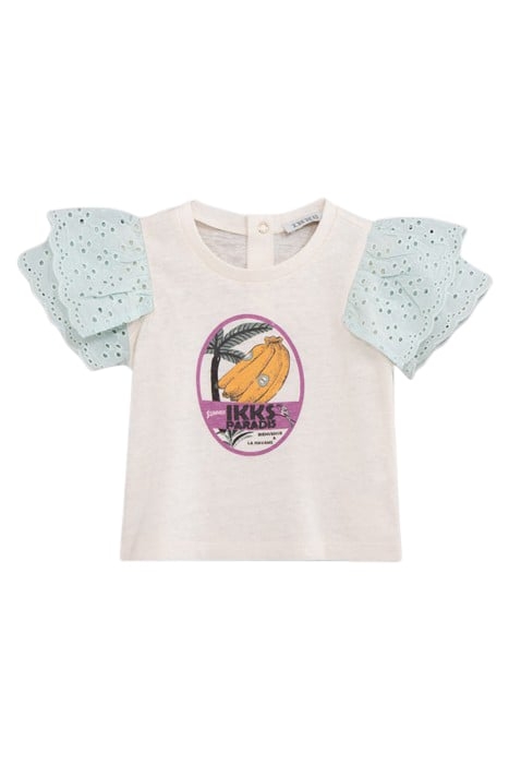 BABY GIRLS’ ECRU T-SHIRT WITH BANANAS AND PALM TREE IMAGE 1