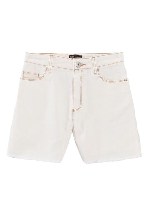 GIRLS’ ECRU UPCYCLED DENIM MOM SHORTS WITH FRINGED CUFFS 1