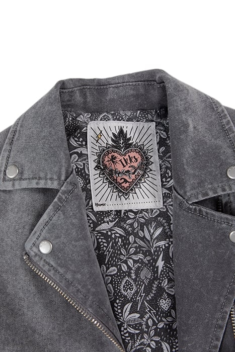 GIRLS' GREY DENIM BIKER-STYLE JACKET 6