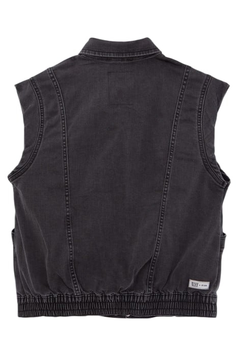 GIRLS' FADED BLACK DENIM SLEEVELESS JACKET 2
