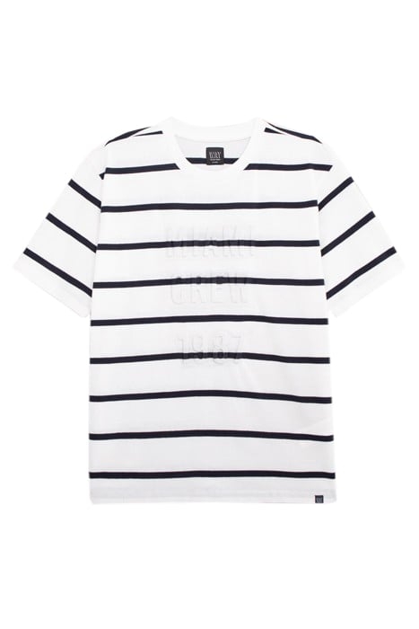 BOYS' WHITE ORGANIC COTTON T-SHIRT, STRIPED WAY LOGO IMAGE 1