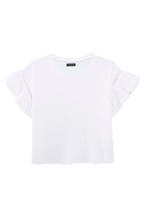 GIRLS' WHITE POINTELLE KNIT T-SHIRT WITH HEART MOTIF 1