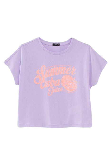 GIRLS' LILAC T-SHIRT WITH NEON FRUIT & SLOGAN 1
