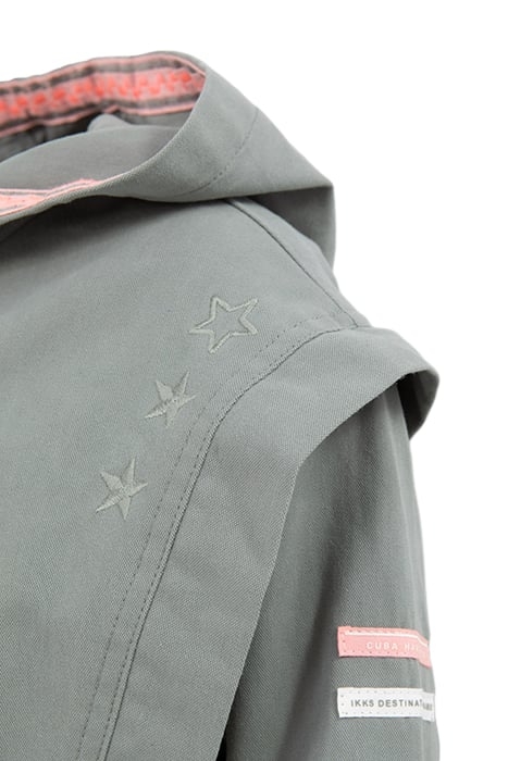 GIRLS' KHAKI ORGANIC COTTON PARKA, EMBROIDERED SLOGAN BACK 4