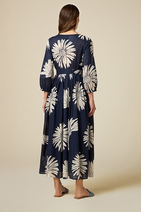 LONG COTTON MUSLIN DRESS WITH PATTERN BLUE 2