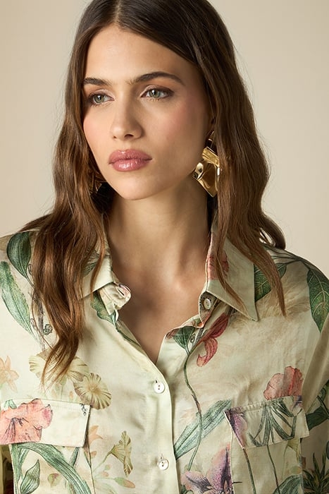 PATTERNED ECO-FRIENDLY SATIN BOXY-CUT SHIRT GREEN 4