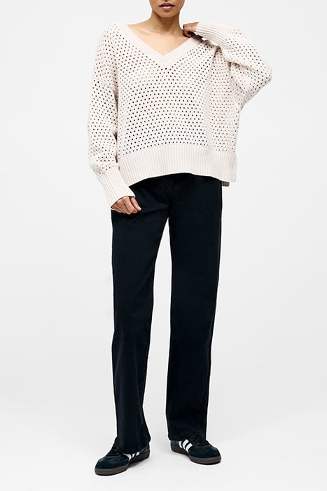 CROCHET KNIT V NECK SWEATER OATMEAL 3