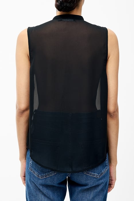 FRILL SLEEVELESS HENLEY BUTTON DOWN TANK TOP BLACK 2