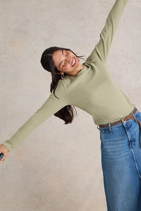 SADIE LONG SLEEVE RIB TEE KHAKI GREEN 4