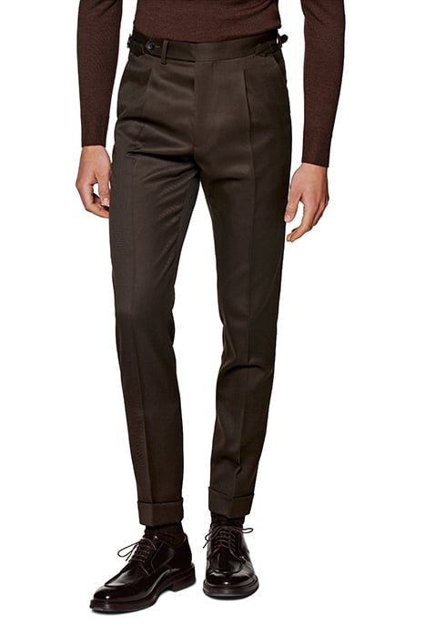 DARK BROWN SLIM LEG TAPERED TROUSERS 1