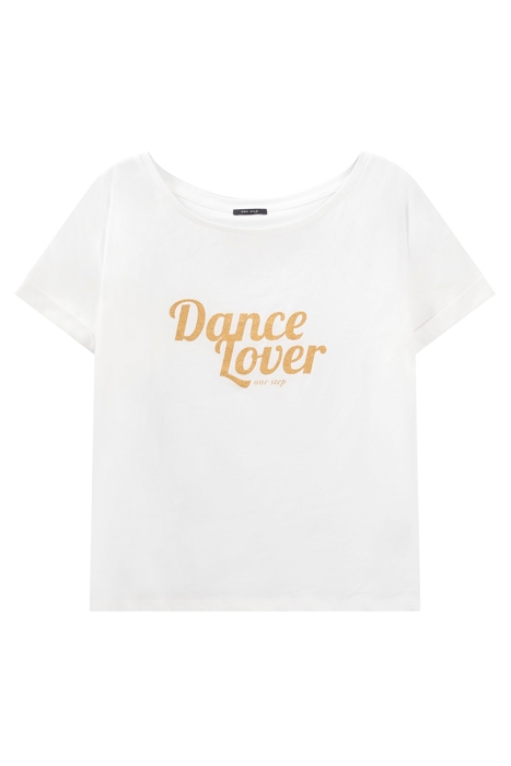 MARLON - ECRU ORGANIC COTTON T-SHIRT WITH GOLD GLITTER MESSA 1
