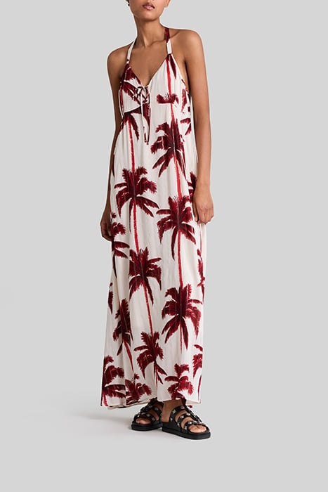 ECRU LONG DRESS WITH PALM TREE PRINT 1