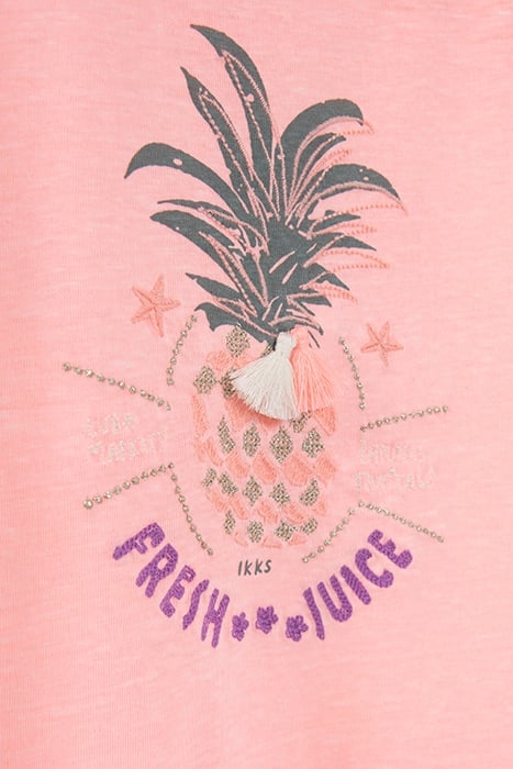 GIRLS’ NEON PINK T-SHIRT WITH EMBROIDERED PINEAPPLE IMAGE 6