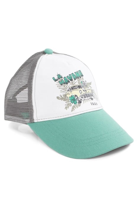 BOYS’ GREEN, WHITE AND GREY CAP WITH CAR IMAGE 1