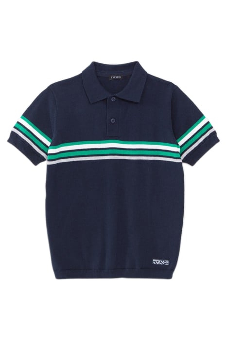 BOYS’ NAVY KNIT POLO SHIRT WITH PLACED STRIPES 1