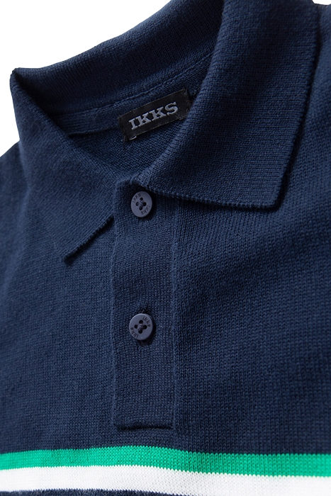 BOYS’ NAVY KNIT POLO SHIRT WITH PLACED STRIPES 6