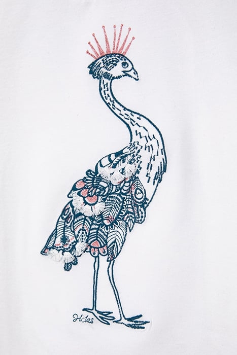 GIRLS’ ECRU VISUAL BLUE PEACOCK EMBROIDERED T-SHIRT 6