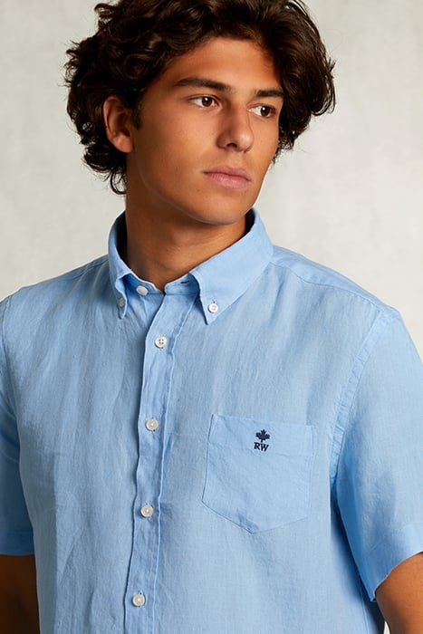 CUSTOM FIT LINEN SHIRT SHORT SLEEVES BAY BLUE BLUE 4
