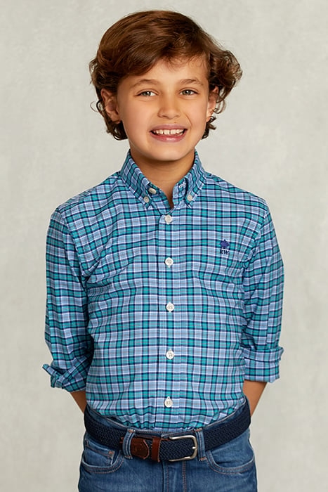 CUSTOM FIT CHECKED SHIRT BLUE/GREEN 1