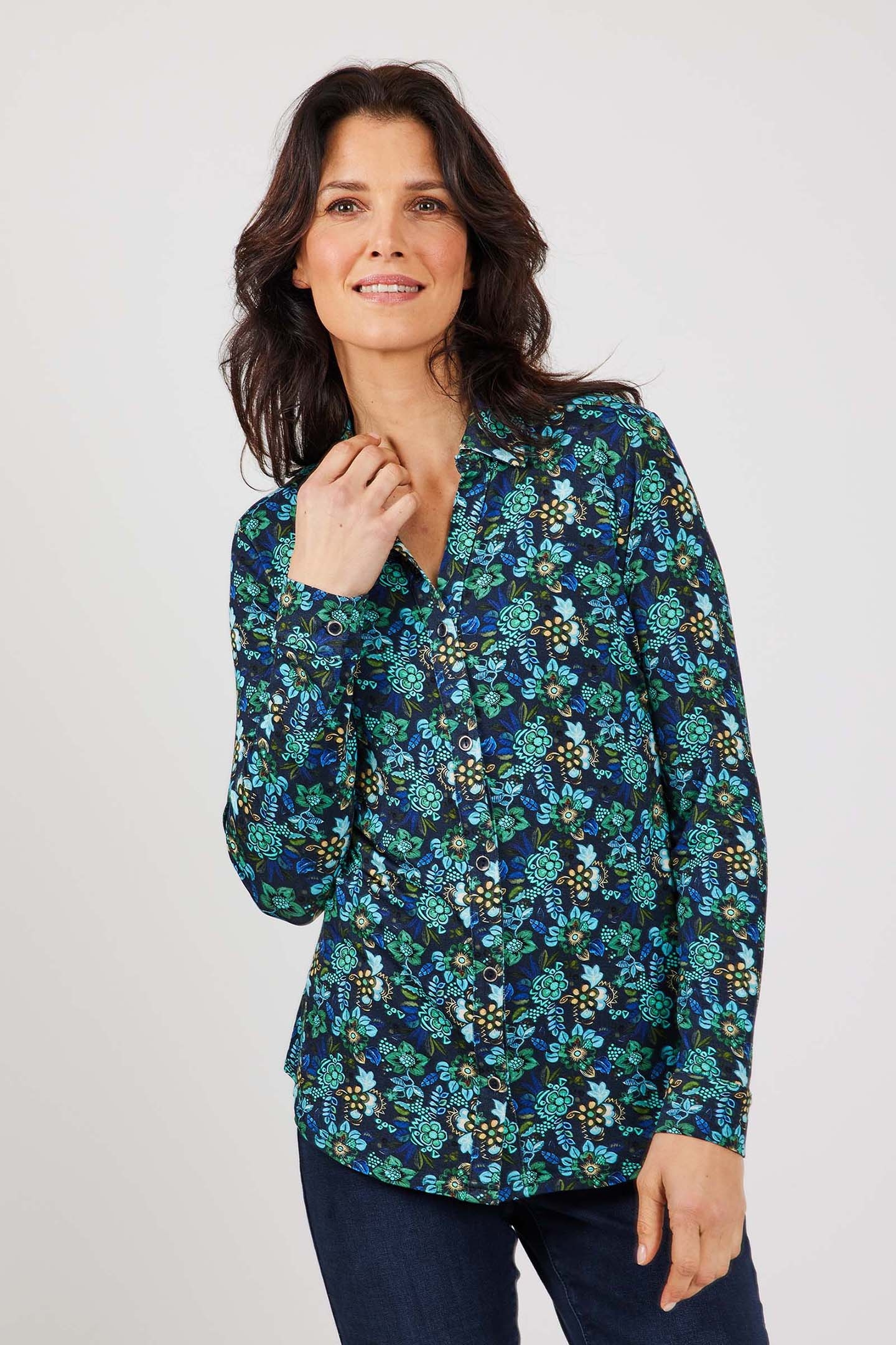 JERSEY BLOUSE GWEN DARKBLUE WITH EYECANDY MULTI XS 1